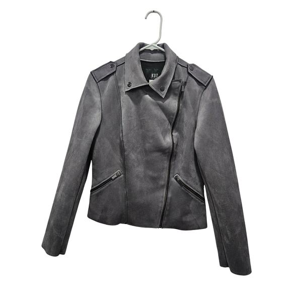 Kut from the Kloth Faux Suade Vegan Leather Gray Moto Jacket Size S Womens - Picture 1 of 12